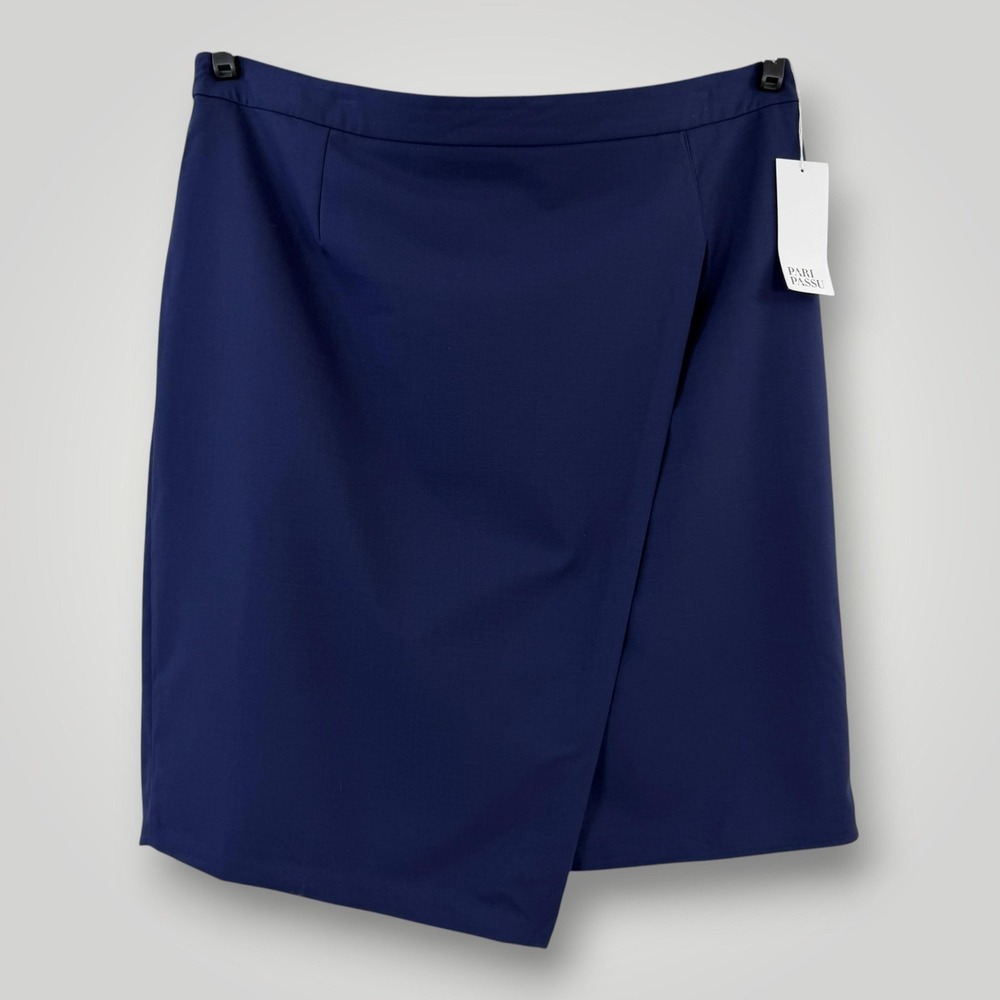 NEW Pari Passu Skirt Womens 16 D3 Navy Orsa Wool Asymmetrical Pencil Lined Knee